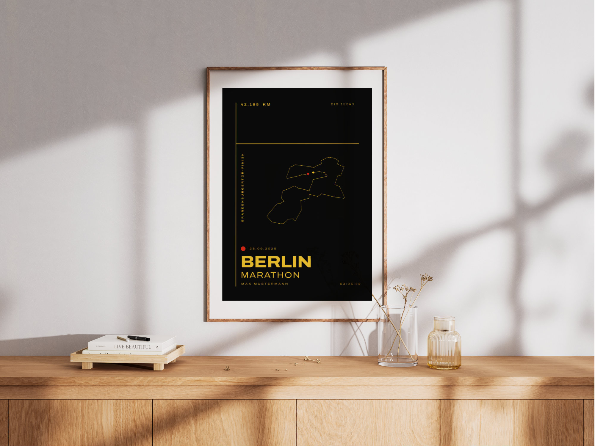 Berlin Marathon Art Poster: Mono Black on the Wall
