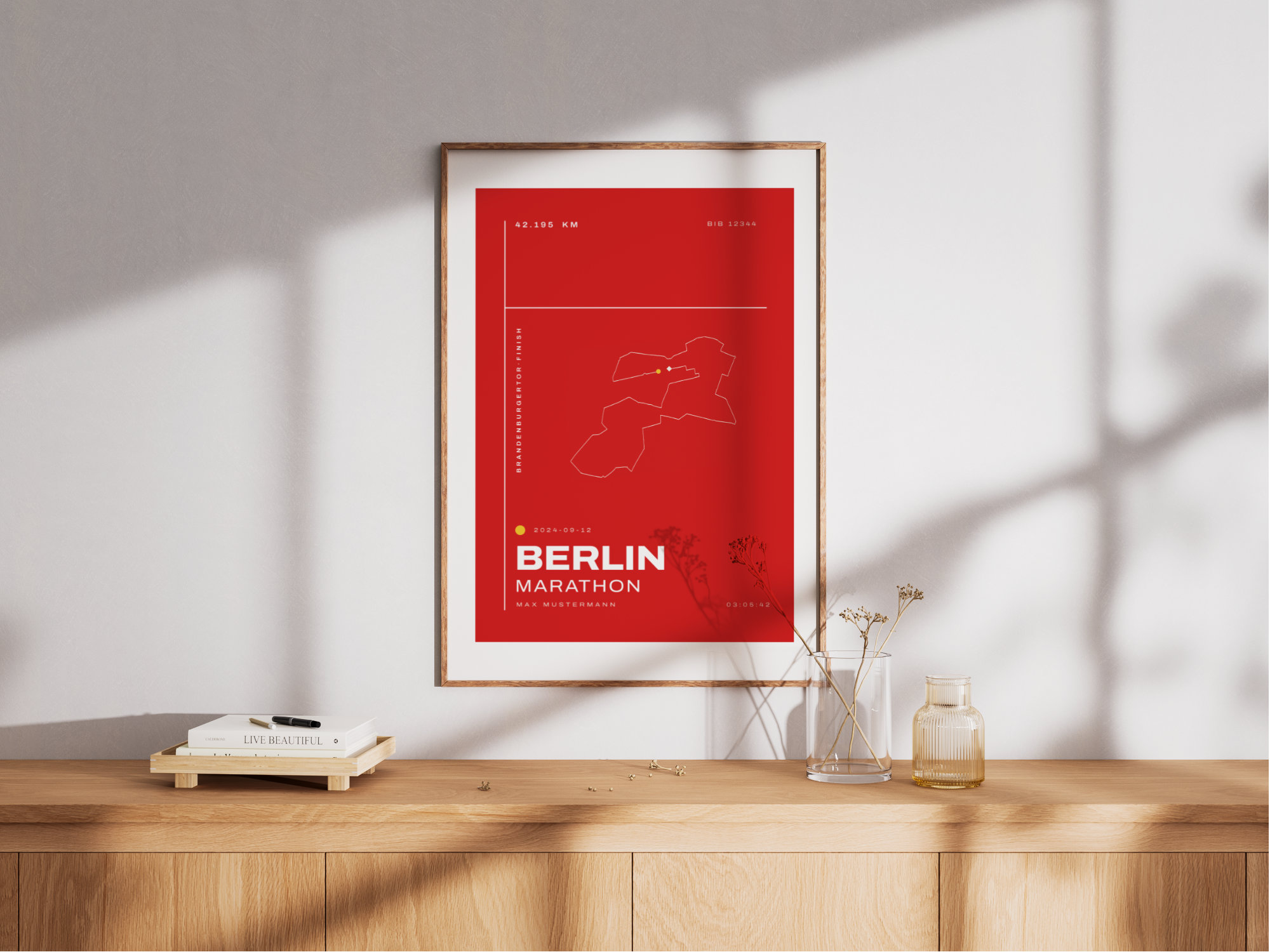 Berlin Marathon Art Poster: Mono Red on the Wall