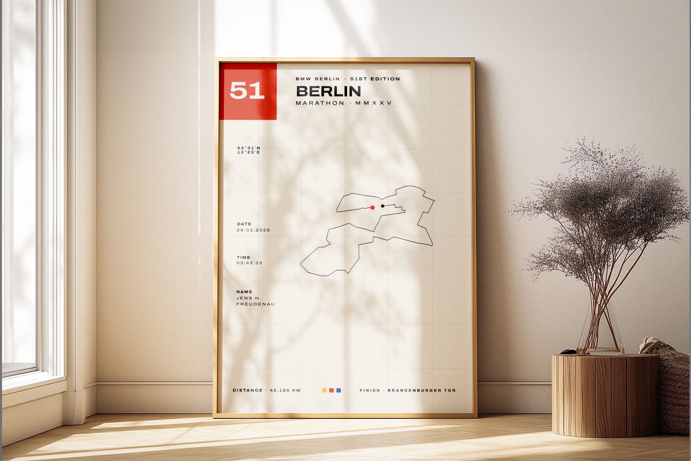 Berlin Marathon Art Poster, Editorial, in a wooden frame, A2