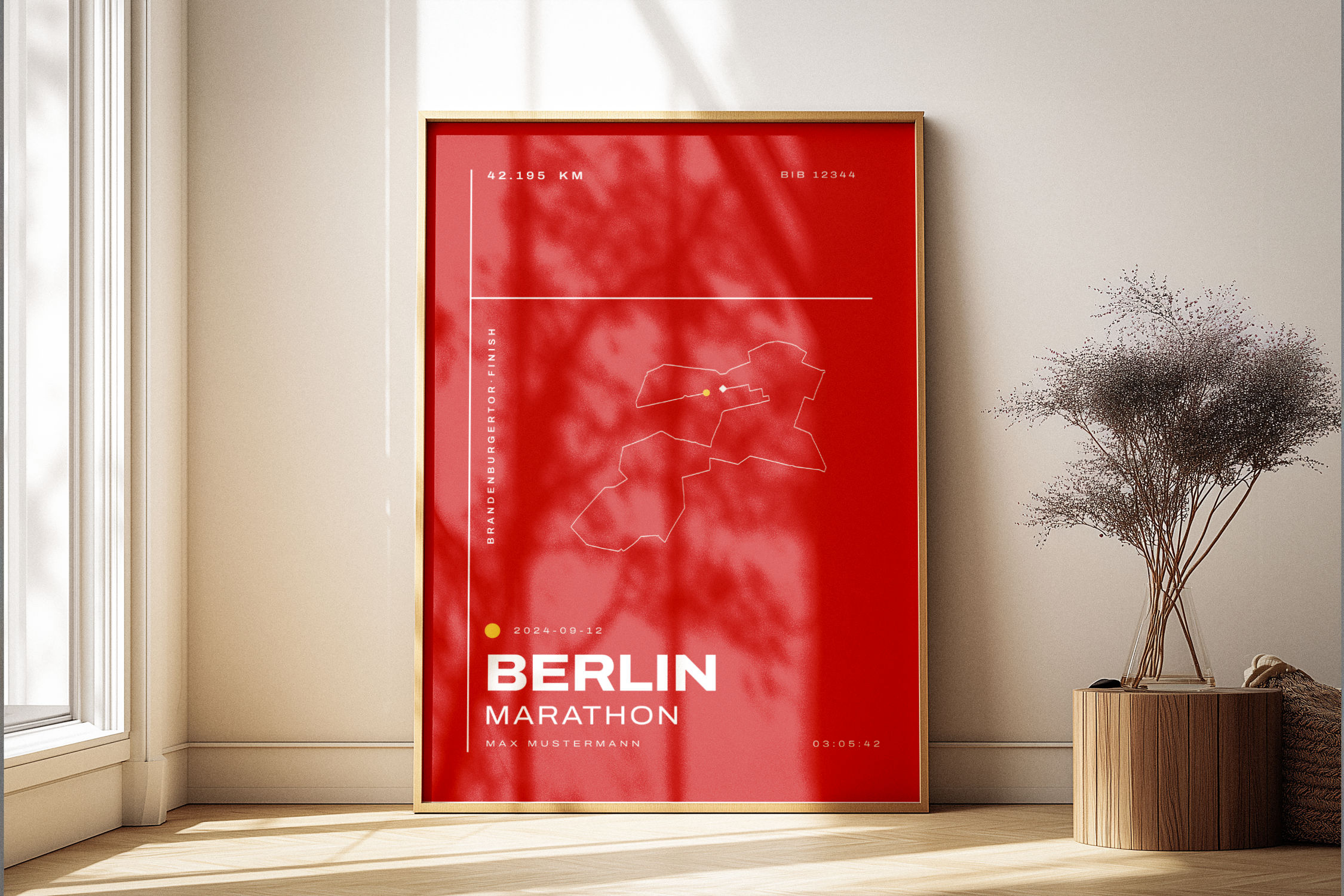 Berlin Marathon Art Poster Mono Red A2 Wooden Frame