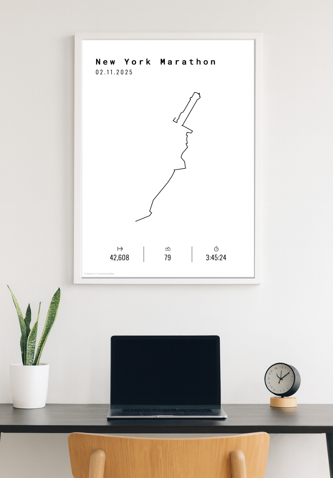 New York Marathon poster on desk