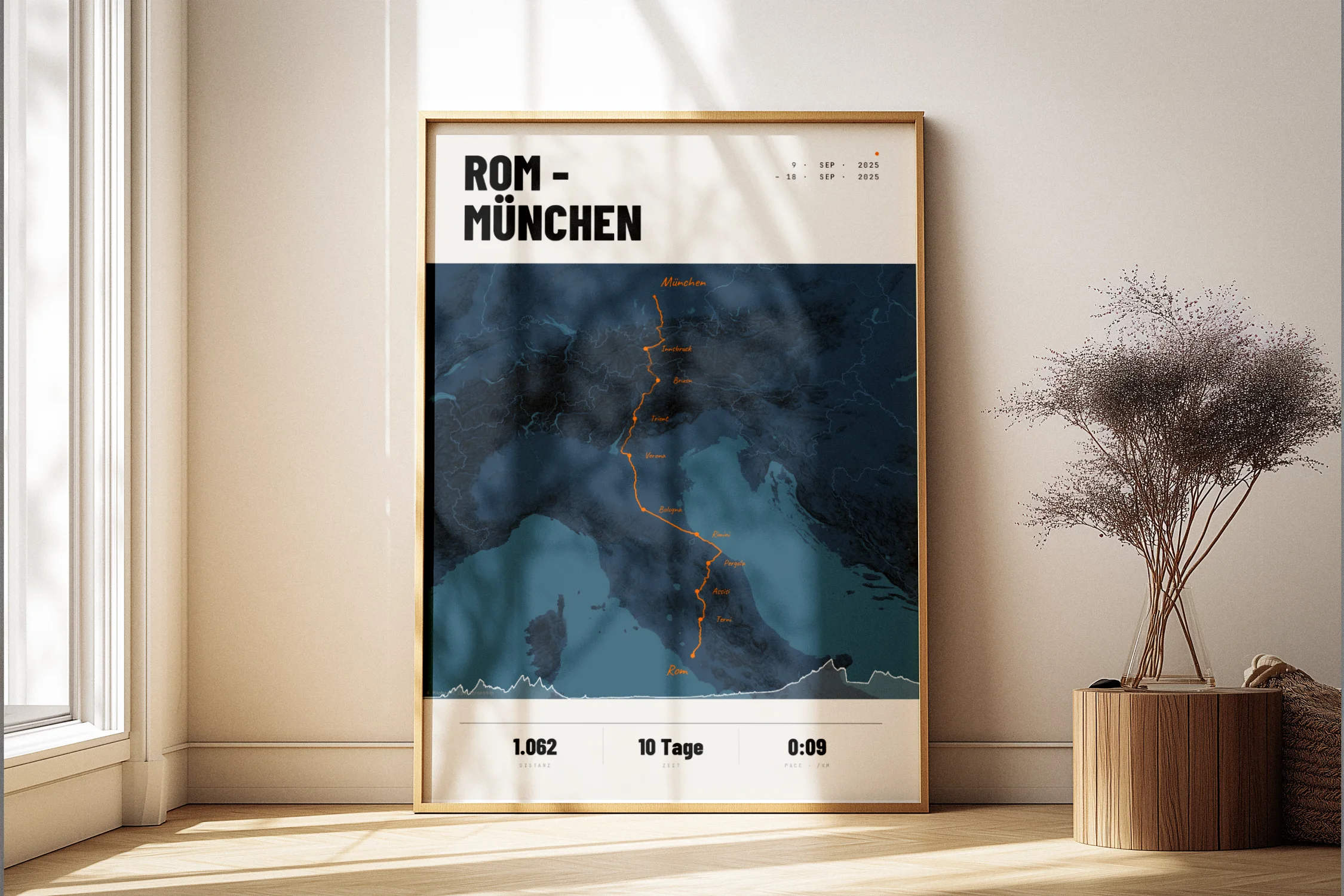 Bikepacking Poster gerahmt im Raum